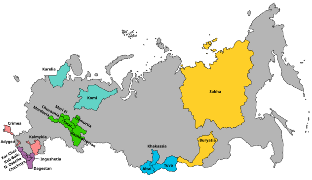 Mapa de repúblicas de Rusia